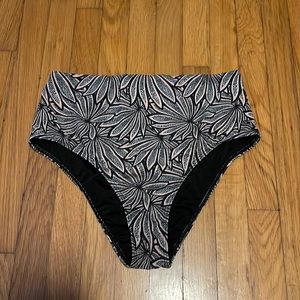 Seea Black and White Leaf Bikini Bottom